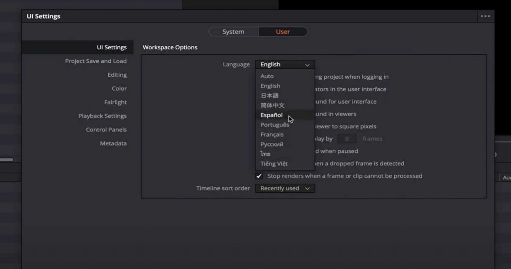 Como cambiar el idioma en davinci resolve